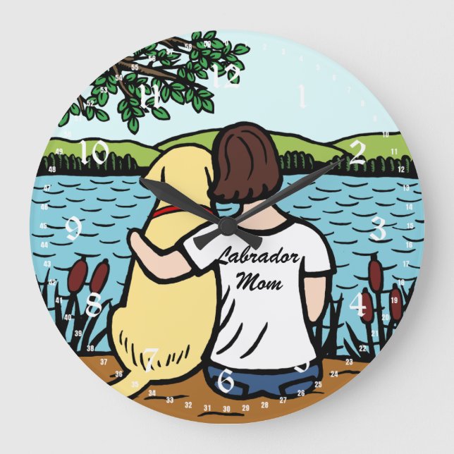 Yellow Labrador and Mum 2 Large Clock (Front)