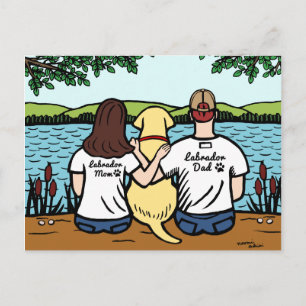 Yellow Labrador and Mum and Dad Long Postcard