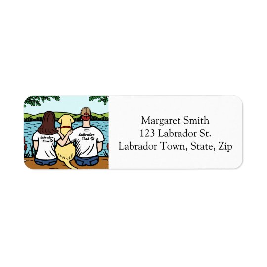 Yellow Labrador and Mum and Dad Long Return Address Label