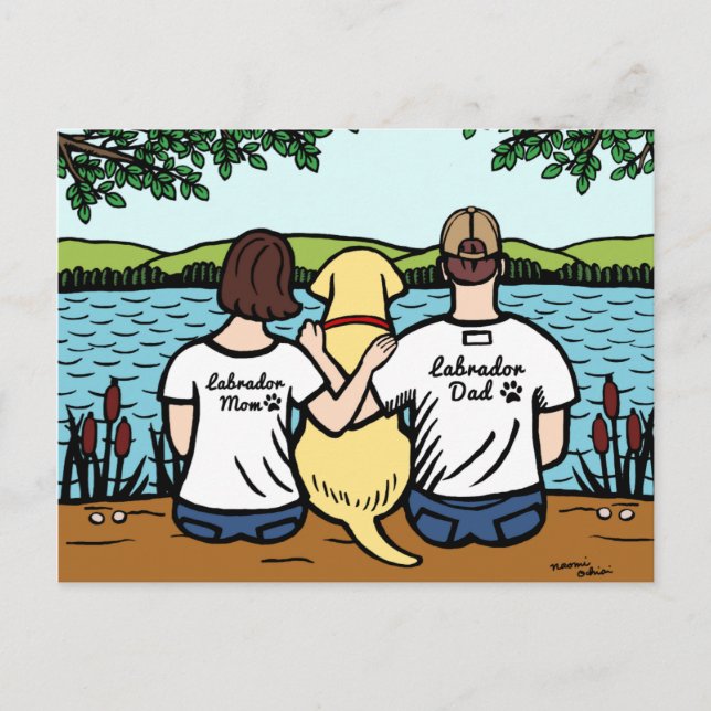 Yellow Labrador and Mum and Dad Postcard (Front)