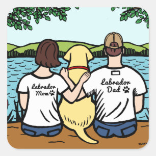 Yellow Labrador and Mum and Dad Square Sticker