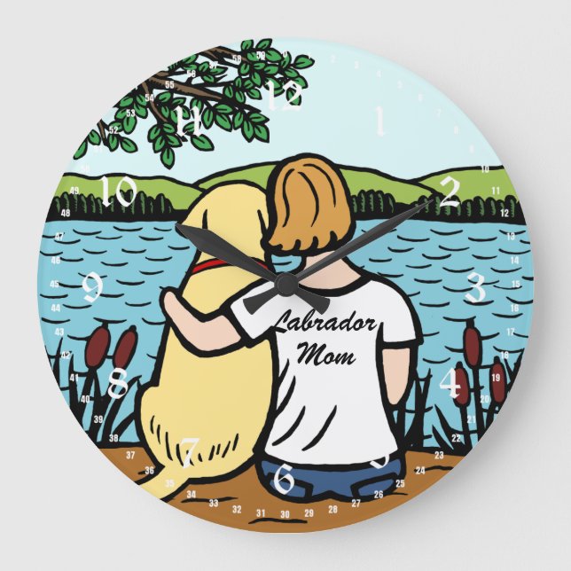 Yellow Labrador and Mum Large Clock (Front)