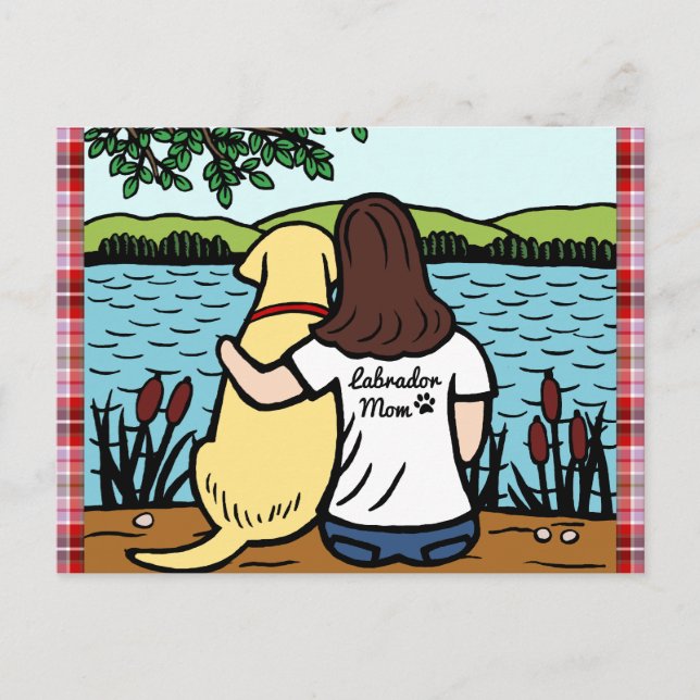 Yellow Labrador and Mum Long Postcard (Front)