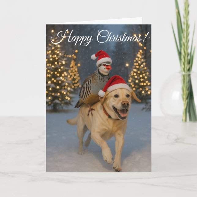 Yellow Labrador and Partridge Christmas card (Front)