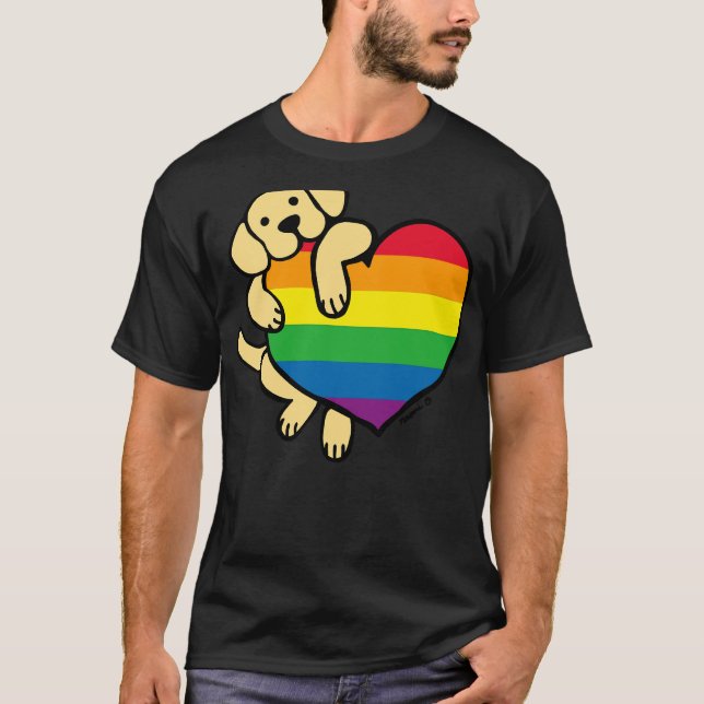 Yellow Labrador And Rainbow Pride Heart T-Shirt (Front)