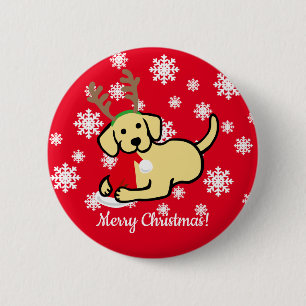 Yellow Labrador and Santa Christmas Cartoon 6 Cm Round Badge