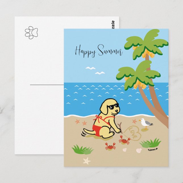 Yellow Labrador Bikini Girl Happy Summer Postcard (Front/Back)