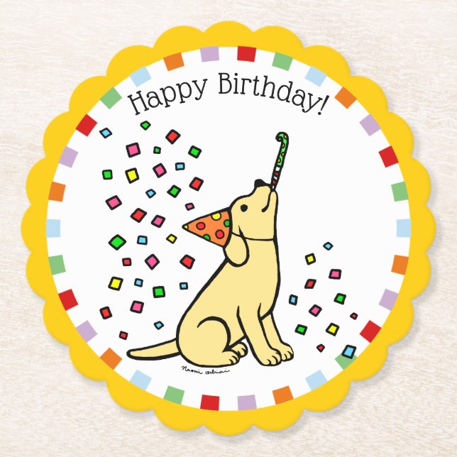 Yellow Labrador Birthday Party Paper Coasters (Front)