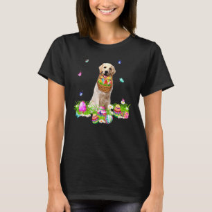 Yellow Labrador Bunny Dog With Easter Eggs Basket T-Shirt
