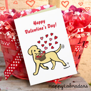 Yellow Labrador Carrying Hearts Valentine Holiday Card