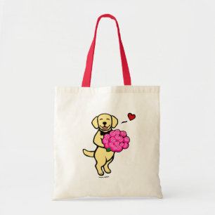 Yellow Labrador Cartoon with Roses Tote Bag