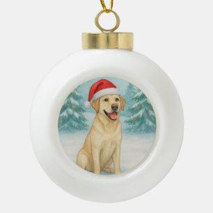 Yellow Labrador Ceramic Ball Christmas Ornament