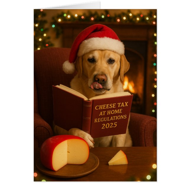 Yellow Labrador  'Cheese Tax' Christmas card (Front)