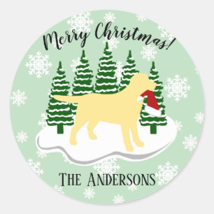 Yellow Labrador Christmas Evergreen Snowflakes Classic Round Sticker