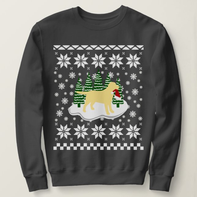 Yellow Labrador Christmas Evergreen Snowflakes Sweatshirt (Design Front)