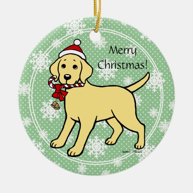 Yellow Labrador Christmas Santa Hat Ceramic Ornament (Front)