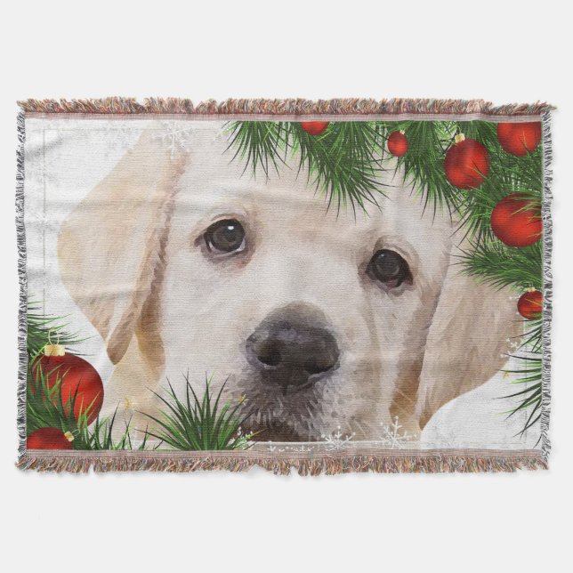 Yellow Labrador Christmas Throw Blanket (Front)