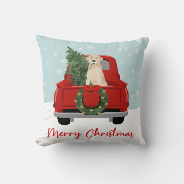 Yellow Labrador Christmas Truck Cushion (Front)
