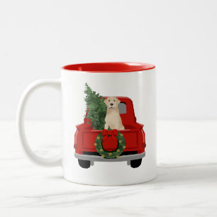 Yellow Labrador Christmas Truck Two-Tone Coffee Mug