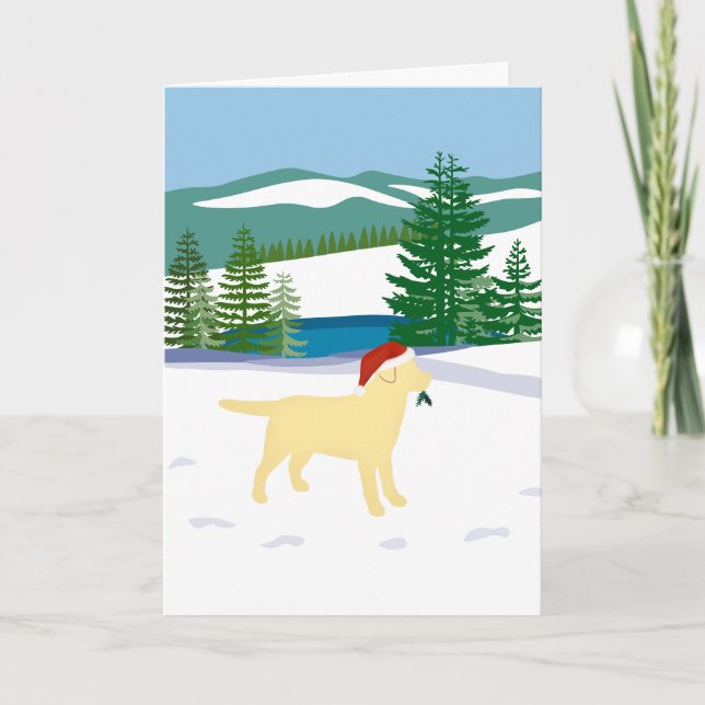 Yellow Labrador Christmas Winter View Holiday Card (Front)