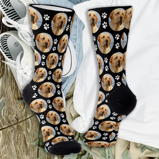 Yellow Labrador Custom Photo Paw Prints Dog Lover Socks (Creator Uploaded)