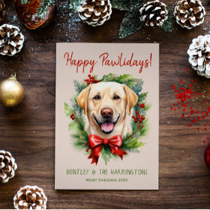 Yellow Labrador Dog Christmas Happy Pawlidays Holiday Card