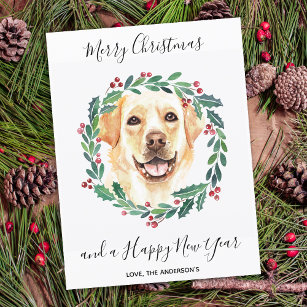 Yellow Labrador Dog Elegant Merry Christmas Holida Holiday Postcard