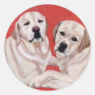 Yellow Labrador Duo Painting Classic Round Sticker
