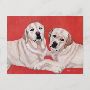 Yellow Labrador Duo Painting Postcard