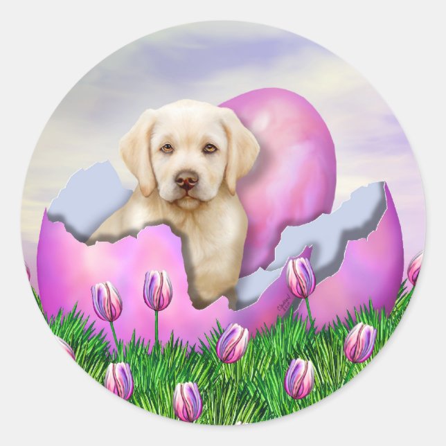 Yellow Labrador Easter Surprise Classic Round Sticker (Front)