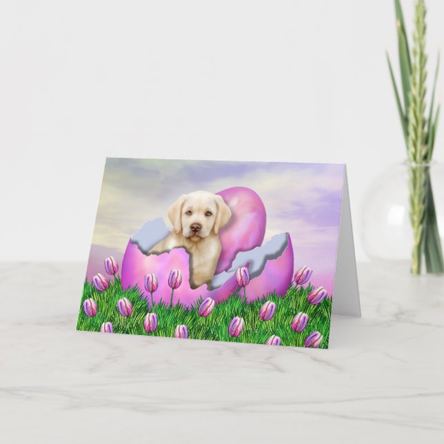 Yellow Labrador Easter Surprise Holiday Card (Front)