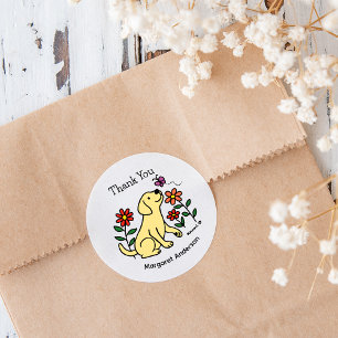 Yellow  Labrador Flowers Cartoon Classic Round Sticker
