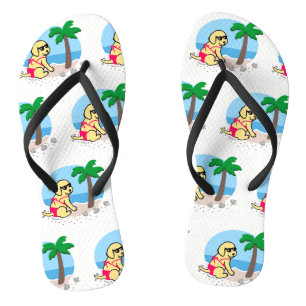 Yellow Labrador Girl Summer Vacation Flip Flops