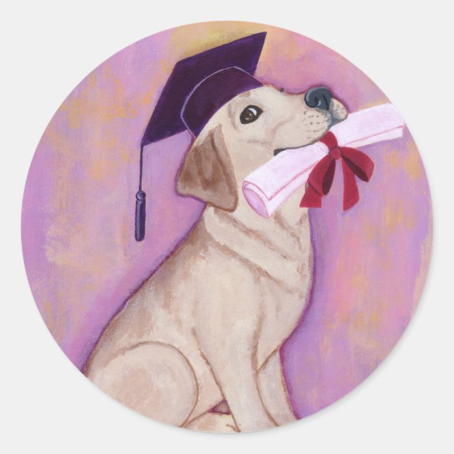 Yellow Labrador Graduation Classic Round Sticker (Front)