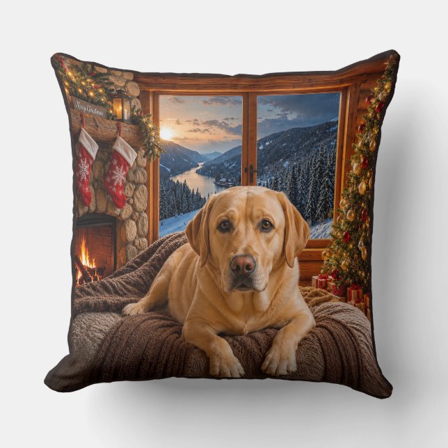 Yellow Labrador Holiday  Cushion (Front)