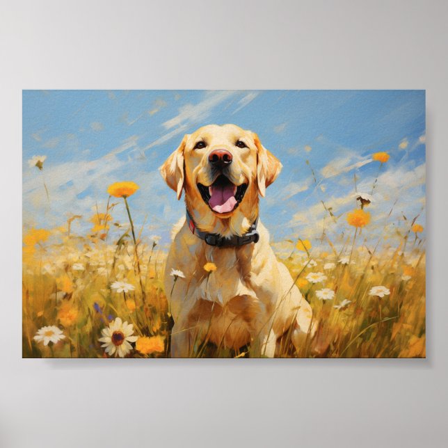 Yellow labrador in flowers poster (Front)