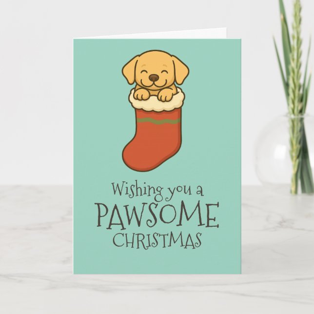 Yellow Labrador in Stocking Christmas Holiday Card (Front)