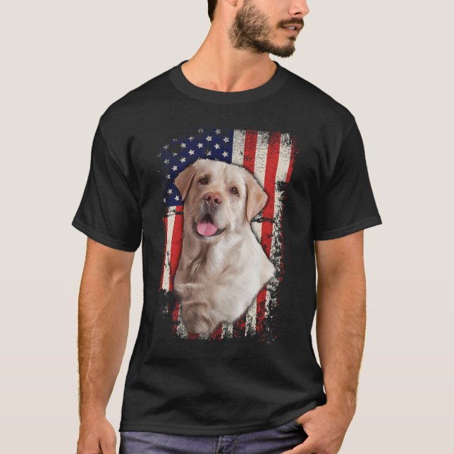Yellow Labrador Labs Patriotic American Flag Dog 4 T-Shirt (Front)