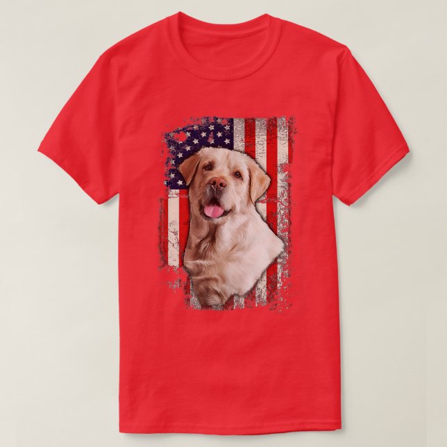 Yellow Labrador Labs Patriotic American Flag Dog 4 T-Shirt (Design Front)