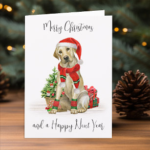 Yellow Labrador Merry Christmas Festive Santa Dog Holiday Card