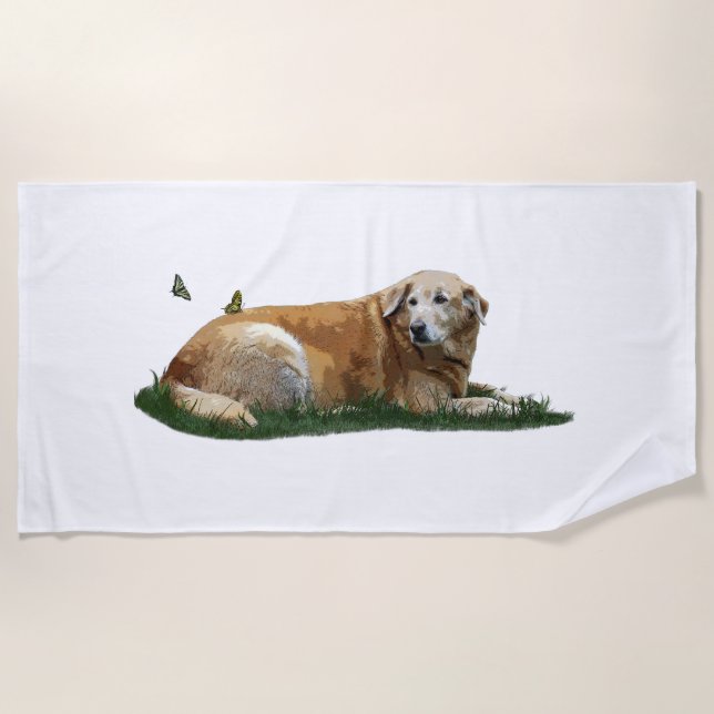 Yellow Labrador Mixed Breed Dog Beach Towel (Front)