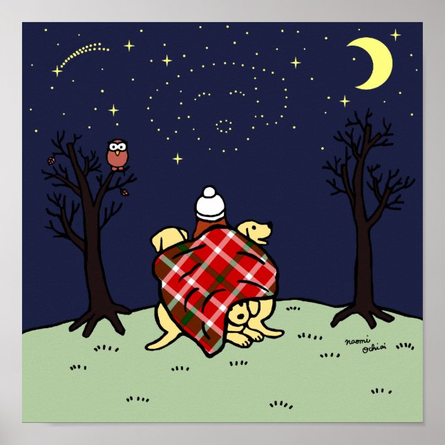 Yellow Labrador Mum and Starry Sky Poster (Front)