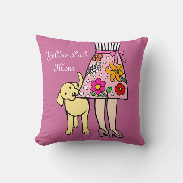 Yellow Labrador & Mum's Skirt Cartoon Cushion (Front)