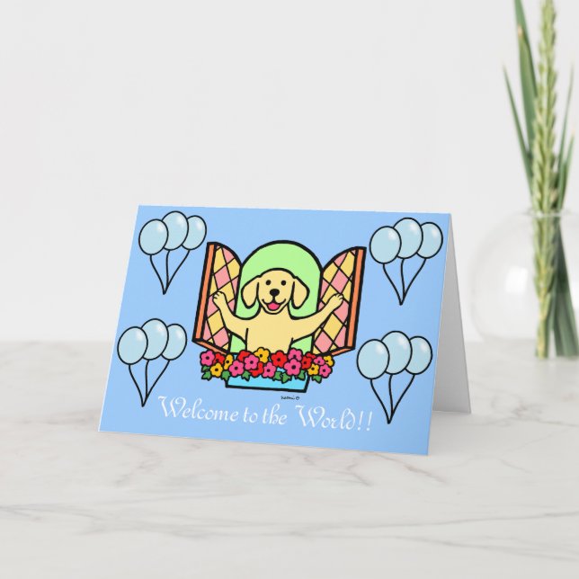 Yellow Labrador New Baby Boy Congratulations Card (Front)