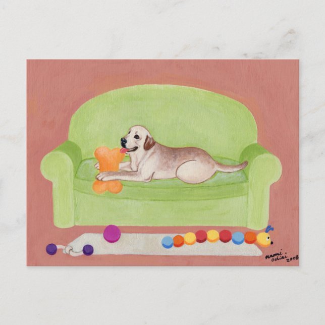 Yellow Labrador on the green couch Postcard (Front)