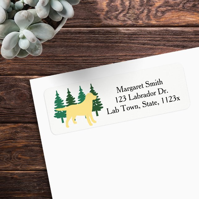 Yellow Labrador Outline Evergreen Return Address Label (Yellow Labrador Outline Evergreen Trees Return Address Labels for Labrador Owners.  Silhouette.)