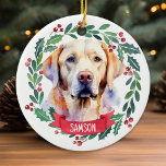 Yellow Labrador Personalized Cute Christmas Dog Ceramic Ornament<br><div class="desc">Introducing our charming personalized holiday ornament featuring an adorable Yellow Labrador dog! This cute little canine is sure to bring a smile to your face. The Yellow Labrador Retriever is known for its playful and affectionate personality, making it a beloved pet for many families. The ornament is beautifully designed with...</div>