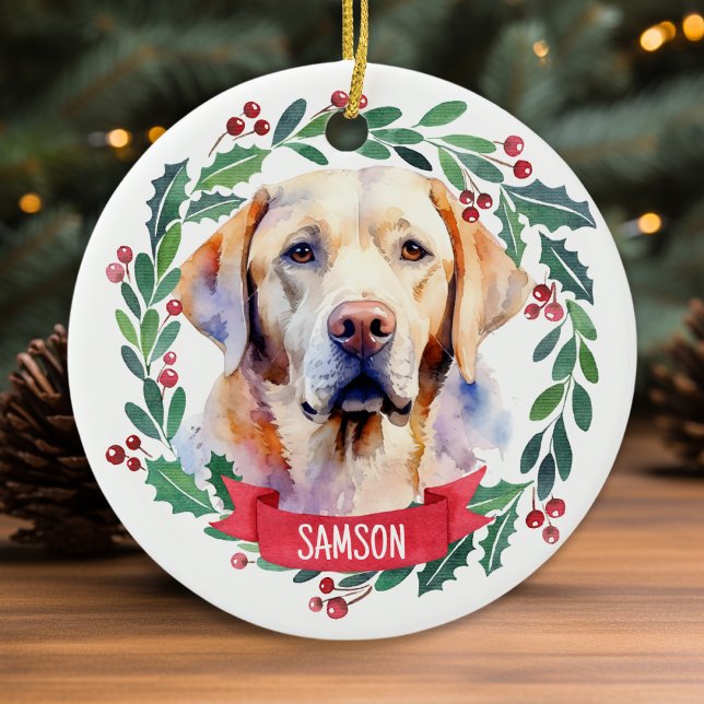 Yellow Labrador Personalized Cute Christmas Dog Ceramic Ornament (Creator Uploaded)