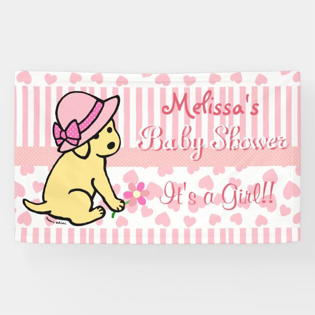 Yellow Labrador Pink Girl Baby Shower Banner (Horizontal)