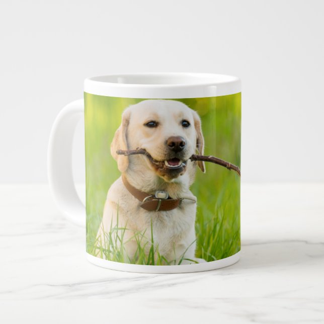 Yellow Labrador Plays Fetch With Stick Large Coffee Mug (Front Left)